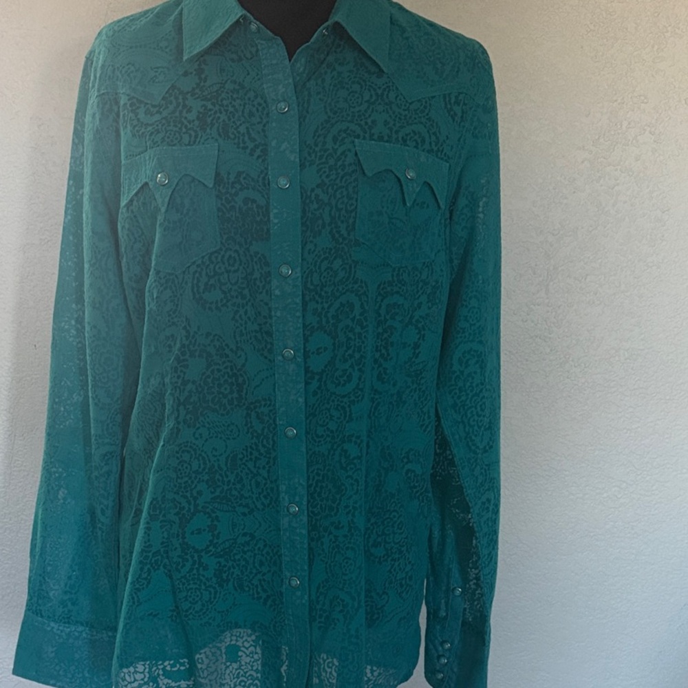 Ariat Sheer Paisley Lace Western Snap Shirt Size Large Cowgirl Top - Picture 2 of 5